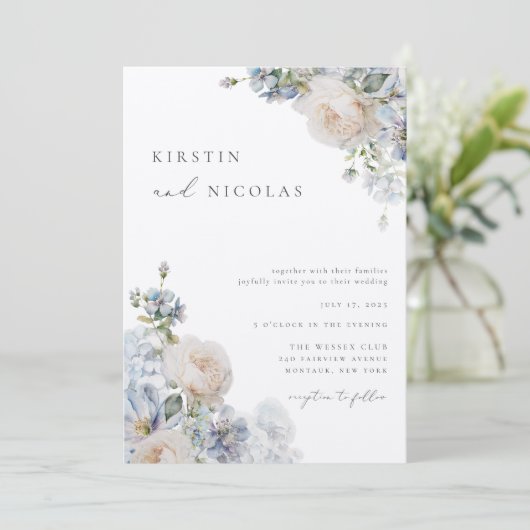 Het hedendaagse Kathodewerk Blue Garden Floral Wed Kaart (Staand voorkant)