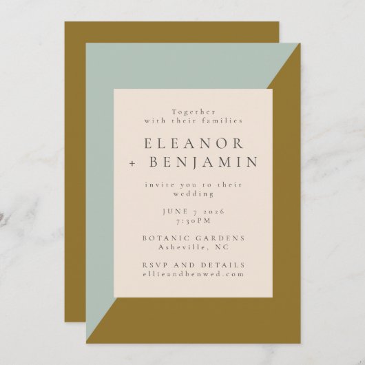 Het hedendaagse Lichte Blauwe Mustard Olive RSVP W Kaart (Voorkant / Achterkant)