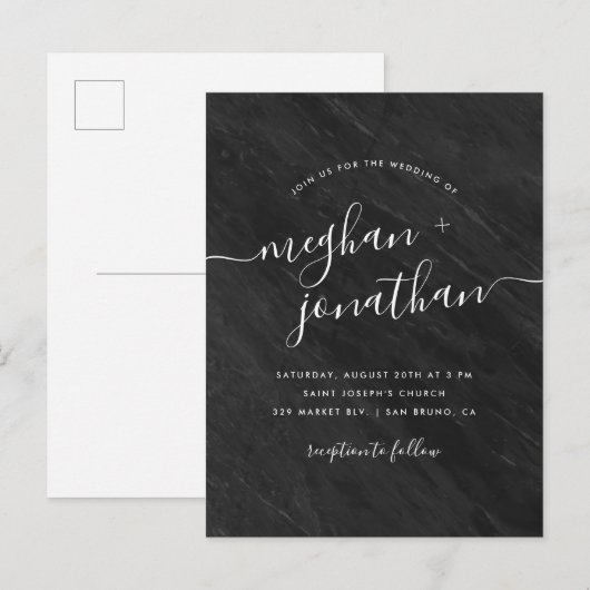Het hedendaagse marmer Obsidian Black Weddenschap Uitnodiging Briefkaart (Voorkant / Achterkant)