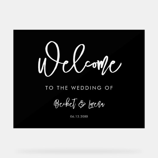 Het hedendaagse moderne zwarte bruiloft-welkomstbo acryl bord (Voorkant)