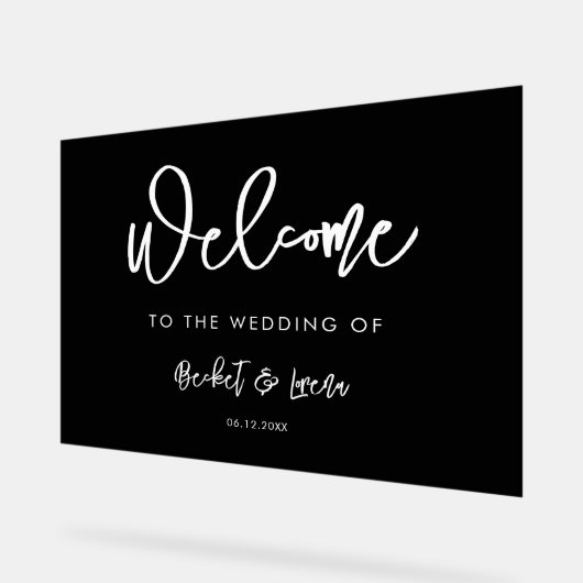 Het hedendaagse moderne zwarte bruiloft-welkomstbo acryl bord (Hoek)