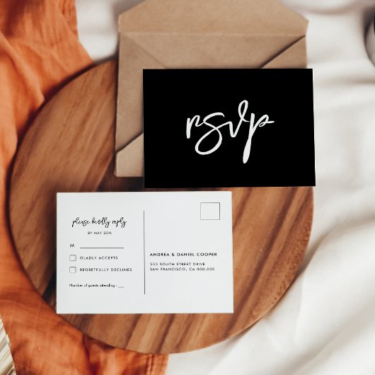 Het hedendaagse, moderne zwarte RSVP-Briefkaart Briefkaart