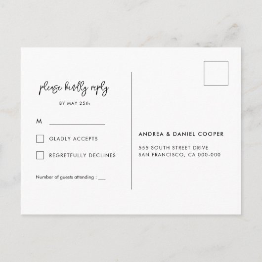 Het hedendaagse, moderne zwarte RSVP-Briefkaart Briefkaart (Achterkant)