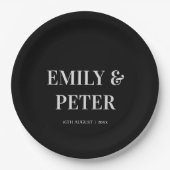 Het hedendaagse moderne zwarte witte minimalistisc papieren bordje (Voorkant)