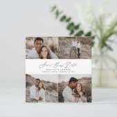 Het hedendaagse multi-fototypografie van het huwel save the date (Staand voorkant)