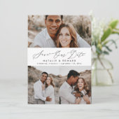 Het hedendaagse multi-fototypografie van het huwel save the date (Staand voorkant)
