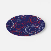 Het hedendaagse Rode Witte Vuurwerk op Blauw Papieren Bordje (Gekanteld)