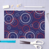 Het hedendaagse Rode Witte Vuurwerk op Blauw Tissuepapier (Craft)