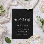 Het hedendaagse zwarte Bacheloretfeest Kaart<br><div class="desc">Bachelorette feestelijke uitnodiging: vier je laatste dagen als één vrouw met je beste vrienden en familie. Een moderne uitnodiging om een gedenkwaardige bruidspartij te organiseren. Een gedurfde en trendy typografie voor je trouwkantoor, eenvoudig maar elegant met een zwart-wit thema. Volledig aanpasbaar: u kunt indien nodig de kleuren van het lettertype...</div>