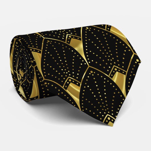 Het heerlijk gouden  kunstdecopatroon op donkergri stropdas (Opgerold)