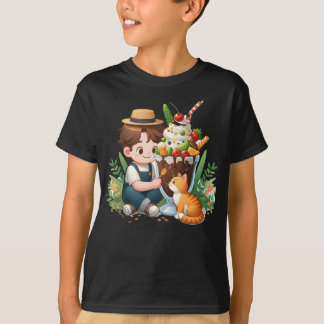 Het heerlijke duo: een jongen, zijn kat en een tor t-shirt
