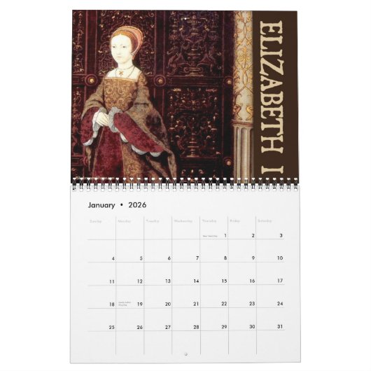 Het heerlijke tijdperk van Elizabeth I Wall Calend Kalender (Jan 2026)