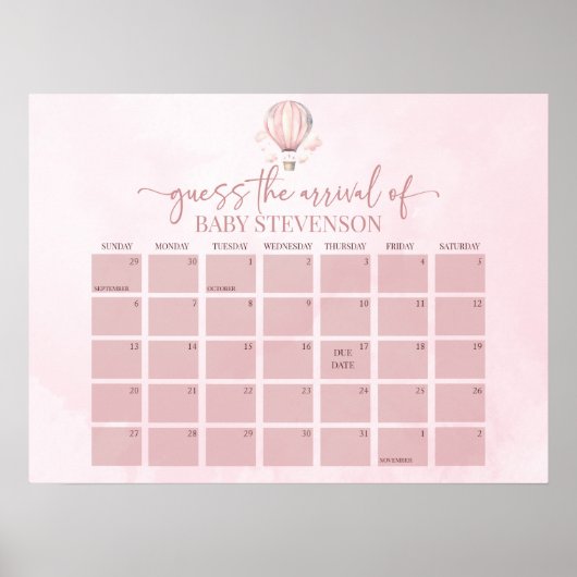 Het Heet Lucht Ballon Baby Shower Verwachte Datum Poster (Voorkant)