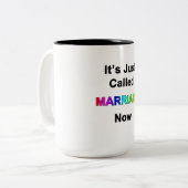 Het heet nu gewoon huwelijk tweekleurige koffiemok (Voorkant links)