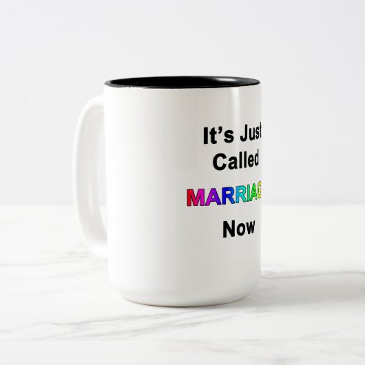 Het heet nu gewoon huwelijk tweekleurige koffiemok (Voorkant links)