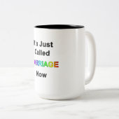 Het heet nu gewoon huwelijk tweekleurige koffiemok (Voorkant rechts)