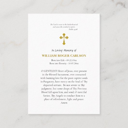 Het Heilig Hart van Jezus Kaart van het Begrafenis Plaatskaartje (Achterkant)