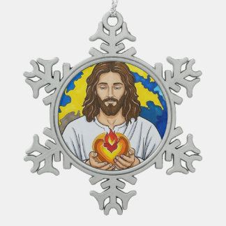Het Heilig Hart van Jezus Tin Sneeuwvlok Ornament