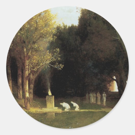 Het Heilig Hout van Arnold Bocklin, Kunst Ronde Sticker (Voorkant)