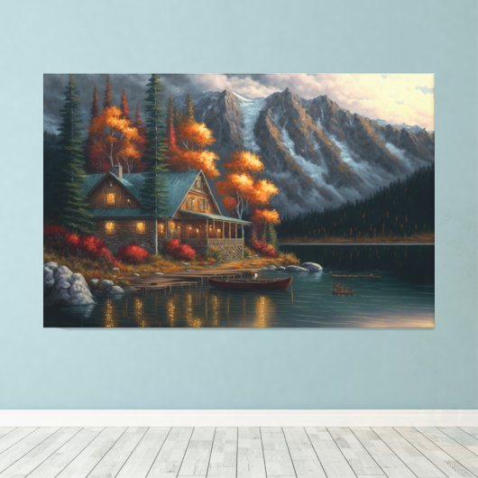 Het heiligdom, Lake House, Cabine, Outdoor schilde Canvas Afdruk (Insitu (Houten vloer))