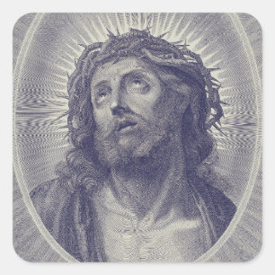 Het Heilige Gelaat Van Jezus Met Doornenkroon Kuns Vierkante Sticker