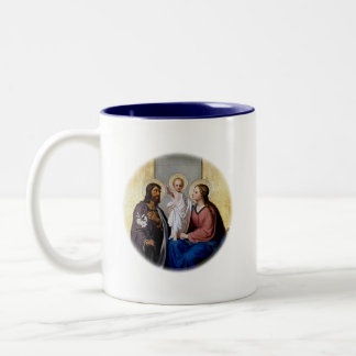 Het Heilige Gezin met JMJ-initiaal Katholieke Icon Tweekleurige Koffiemok