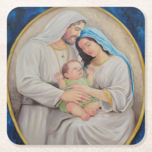 Het Heilige Gezin: Portret van Goddelijke Liefde Kartonnen Onderzetters