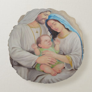 Het Heilige Gezin: Portret van Goddelijke Liefde Rond Kussen