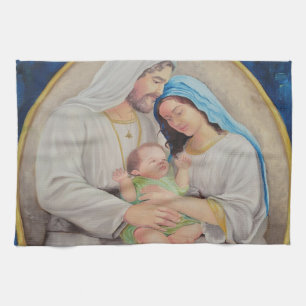 Het Heilige Gezin: Portret van Goddelijke Liefde Theedoek