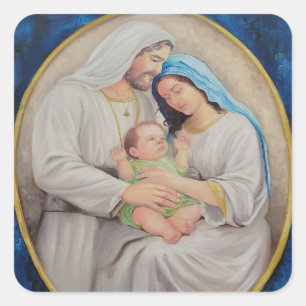 Het Heilige Gezin: Portret van Goddelijke Liefde Vierkante Sticker