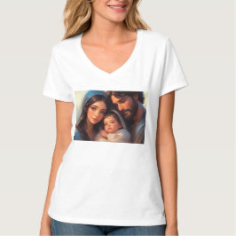 Het Heilige Gezin V-hals T-shirt voor vrouwen