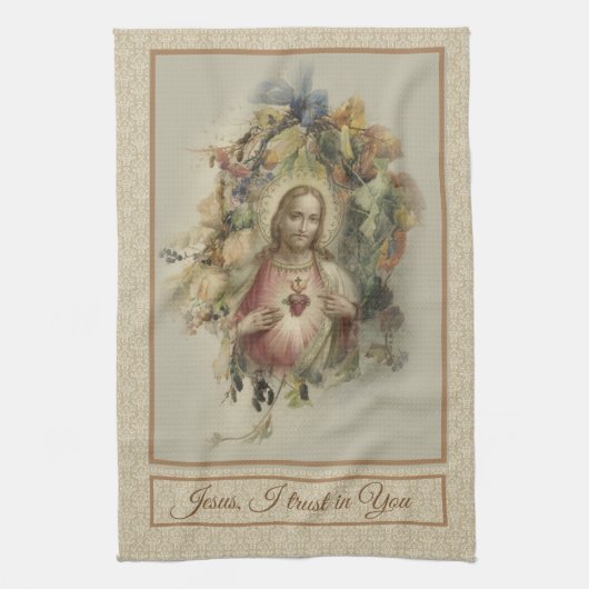 Het heilige hart van Jezus Autumn Floral Thanksgiv Theedoek (Verticaal)