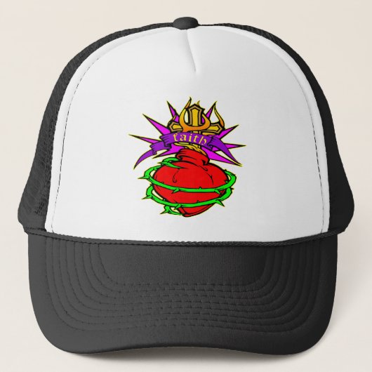 Het heilige hart van Jezus Christus Faith Tattoo Trucker Pet (Voorkant)