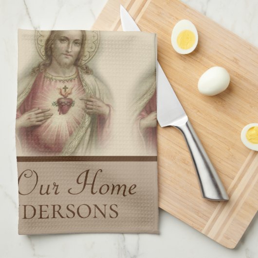 Het heilige hart van Jezus God zegene ons thuis Theedoek (Quarter Fold)