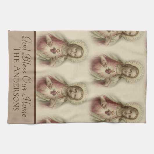 Het heilige hart van Jezus God zegene ons thuis Theedoek (Horizontaal)