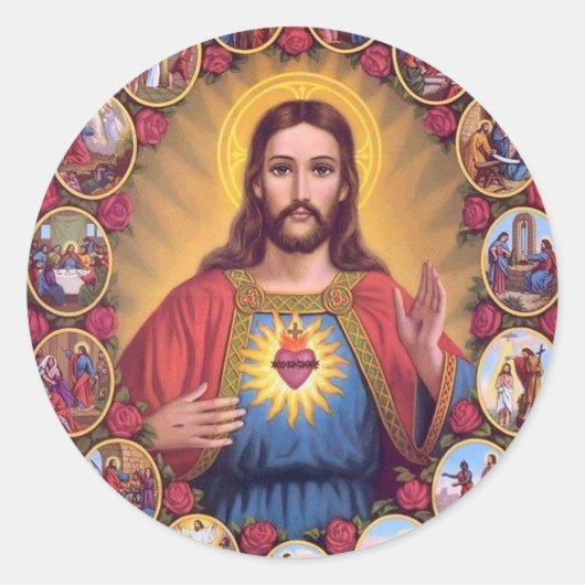 Het heilige hart van Jezus Ronde Sticker (Voorkant)