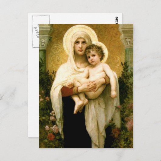 Het heilige Maagdelijke Mary en Kind Jesus van het Briefkaart (Voorkant / Achterkant)