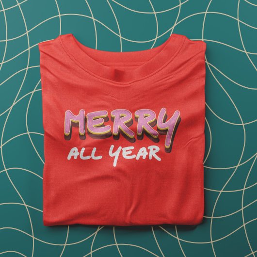 Het hele jaar vrolijk, grappig kerstfeest t-shirt