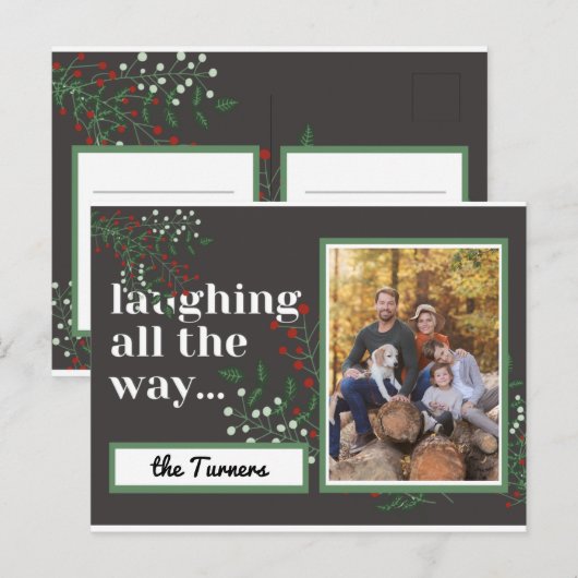 het hele leven lachen van het kerstblad briefkaart (Voorkant / Achterkant)