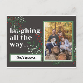 het hele leven lachen van het kerstblad briefkaart