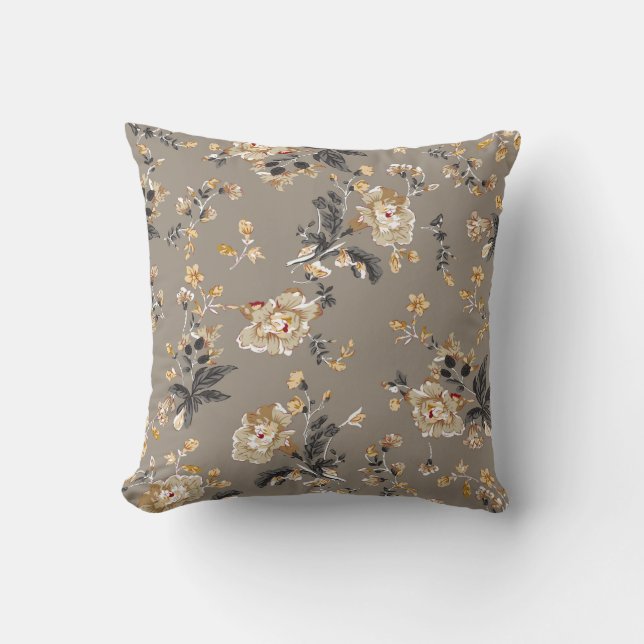 Het hele patroon van de bloemen op de bruine onder kussen (Voorkant)