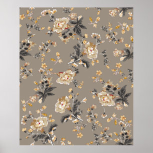 Het hele patroon van de bloemen op de bruine onder poster