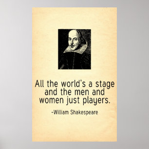 Het hele wereldtoneel is William Shakespeare Quote Poster