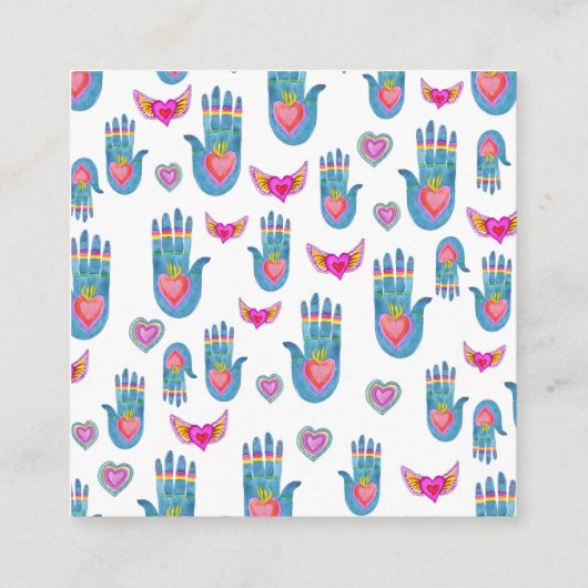 Het hellen van het handenpatroon blauw visitekaart vierkante visitekaartje (Achterkant)