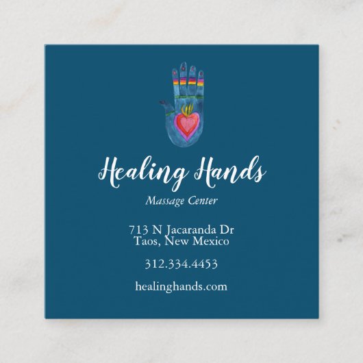 Het hellen van het handenpatroon blauw visitekaart vierkante visitekaartje (Voorkant)