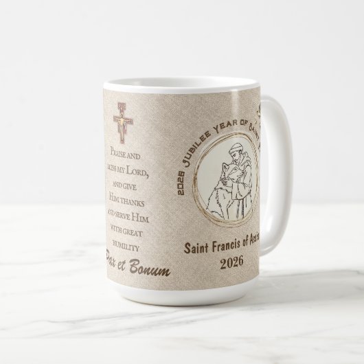 Het herdenkingsmok van het jaar van St. Franciscus Koffiemok (Voorkant rechts)