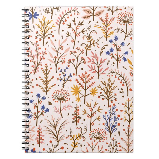 Het herfst Floral naadloos patroon. Doodle Planten Notitieboek (Voorkant)