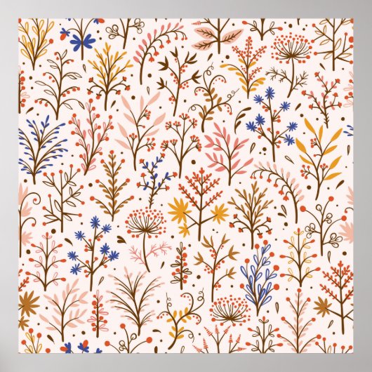 Het herfst Floral naadloos patroon. Doodle Planten Poster (Voorkant)