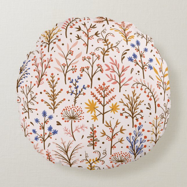 Het herfst Floral naadloos patroon. Doodle Planten Rond Kussen (Voorkant)