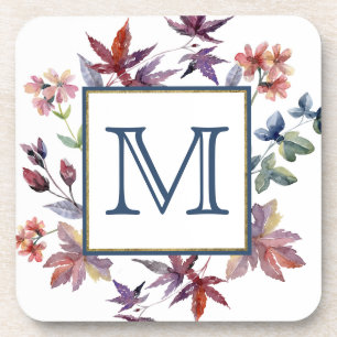 Het herfst laat het Monogram van de Grens Bier Onderzetter